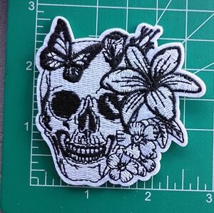 2/$10 Embroidered Skull and Flowers Patch